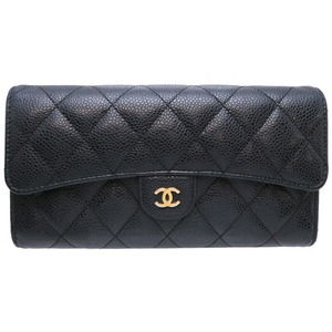 Chanel With sticker Matelasse Long Wallet Caviar Skin Black